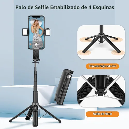 Vista 6 de UTEBIT Trípode de palo selfie de 40 pulgadas con luz, trípode extensible