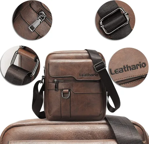Vista 3 de Leathario Bolso cruzado de cuero para hombre bolso pequeño de mensajero para hombre bolso de hombro para hombre mochila de viaje paquete de trabajo