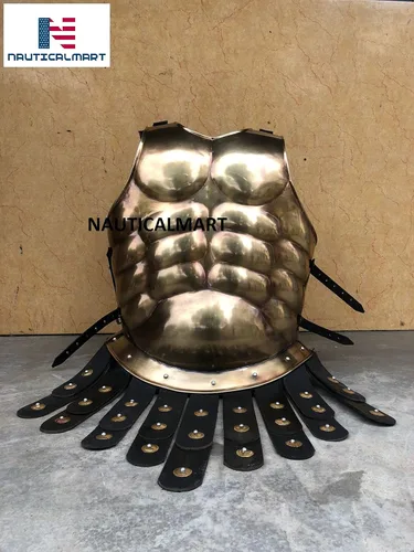 Vista 2 de Guerrero medieval Spartan Muscle Armor Brass Antique Cuirass Disfraz de Halloween