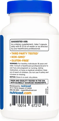 Vista 4 de Nutricost Niacina (sin rubor) inositol hexanicotinato 500 mg, 120 cápsulas, vitamina B3