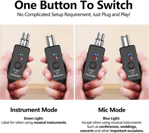 Vista 6 de Sistema de micrófono inalámbrico A11, transmisor y receptor XLR de 2.4 GHz para micrófono dinámico, mezclador de audio, sistema PA, rango de 100