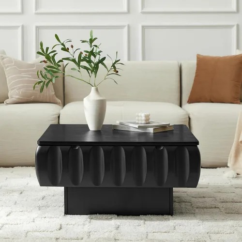 Vista 3 de Mesa de Centro con Tapa Elevable Mesas de Centro Cuadradas para Muebles de Sala de Estar Acanalada Pequeña con Gran Centro de Almacenamiento Oculto