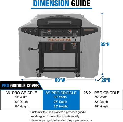 Vista 2 de Cubierta para parrilla Blackstone 28 pulgadas ProSeries, material resistente mejorado a roturas, cubierta culinaria plana de 60 pulgadas, cubierta