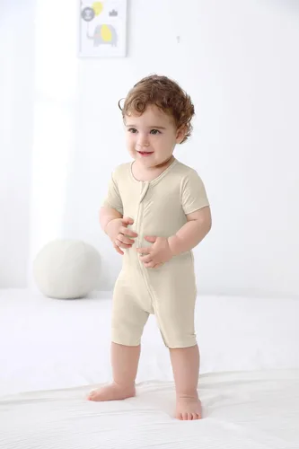 Vista 4 de GUISBY Rayón hecho de bambú pijamas de bebé manga corta sin pies mamelucos 2 vías cremallera dormir para bebé