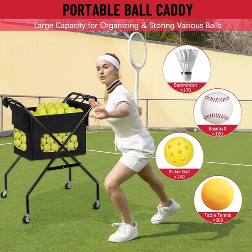 Vista 2 de Cesta plegable de pickleball para pelotas de tenis con ruedas, bolsa extraíble, carrito portátil con capacidad para 170 pelotas de tenis o 140