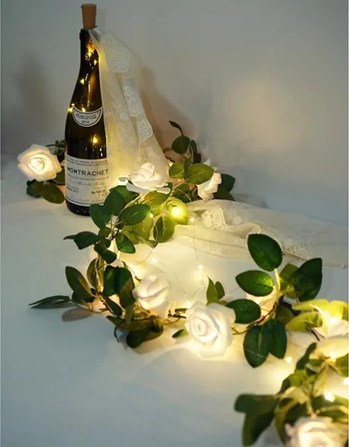 Vista 5 de Cadena de luces de rosa alimentadas por batería o USB con control remoto, luces de hadas de rosa impermeables para dormitorio, Navidad, festivales