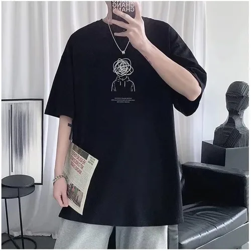 Vista 2 de CYee Camiseta de gran tamaño con estampado de dibujos animados Y2K para hombre, sudadera de verano holgada Indie Grunge Harajuku Alt Streetwear