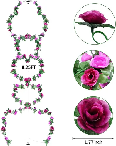 Vista 6 de Flores falsas, 10 unidades, plantas artificiales de vid de rosas colgantes, hiedra rosa para el hogar, hotel, oficina, boda, fiesta, jardín
