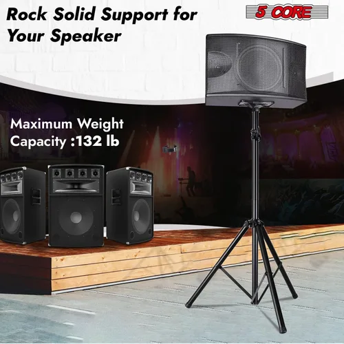 Vista 6 de 5 Core Soporte de altavoz de montaje universal, construcción de acero, 132 libras, trípode estable Capcity con altura ajustable de 72 pulgadas