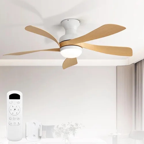 Vista 22 de Sofucor Ventilador de techo inteligente de perfil bajo de 52 pulgadas con luces y control remoto, ventilador de techo empotrado funciona con Blanco