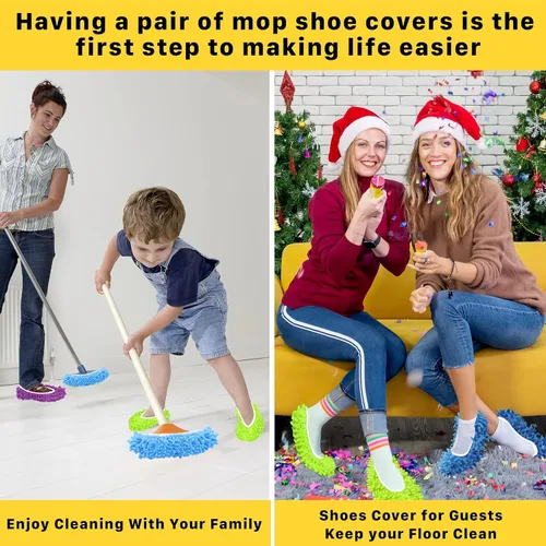 Vista 7 de 20 calcetines de fregona para limpieza de pisos, lavables y reutilizables, zapatos de microfibra para limpieza, pantuflas de limpieza multifunción