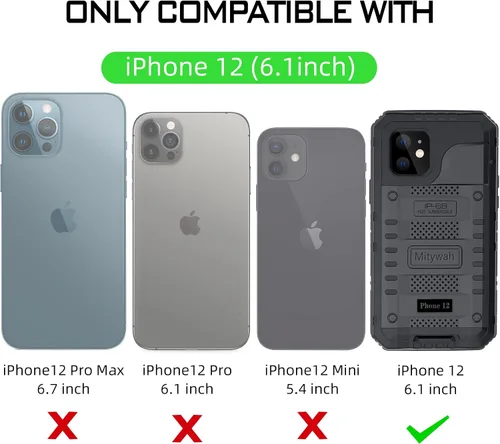 Vista 3 de Mitywah Funda impermeable para iPhone 12, resistente a prueba de golpes, con protector de pantalla integrado, funda de metal de protección submarina