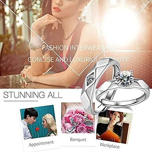 Vista 7 de Sunamy Fashion - Anillo de compromiso para hombre y mujer, ajustable S925 plata CZ