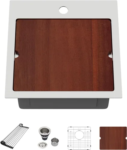 Vista 31 de Fregadero de cocina para exteriores 15 x 15 pulgadas, fregadero de bar de 15 x 15 pulgadas, fregaderos de cocina de acero inoxidable de calibre 16