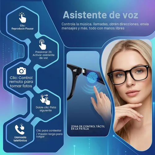 Vista 7 de Gafas inteligentes AI con traducción de 164 idiomas y audio Negro