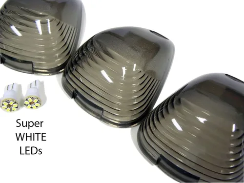 Vista 3 de VMS Racing 5 cubiertas de luces para techo de CAB en color ahumado CRL 264142BK con (bombillas LED súper blancas) compatibles con Ford F250 F350