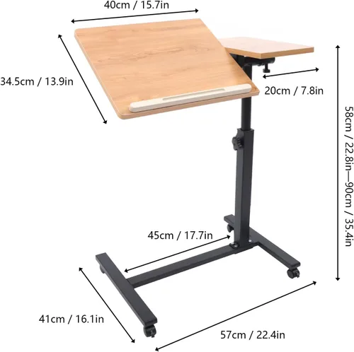 Vista 3 de Mesa móvil para laptop, mesa de noche ajustable para colocar sobre la cama, escritorio de pie para computadora portátil, mesa inclinable sobre