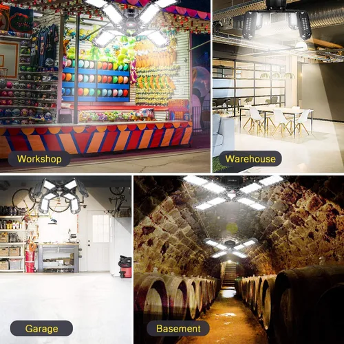 Vista 5 de Luz de garaje LED, lámpara de techo de trabajo de tienda súper brillante con rosca E26/E27, 200W 20000 lúmenes, bombilla deformable para sótano