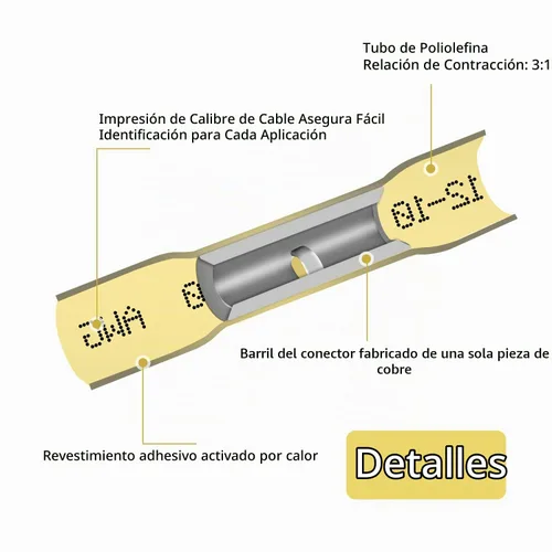 Vista 4 de Conectores a tope termorretráctiles de 12-10 AWG, 50 unidades, amarillos, impermeables, conectores de cable eléctrico, empalme, terminales