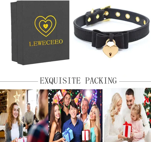 Vista 6 de Women Heart Lock Collar Necklace Choker Cosplay Kitty Necklace Negro