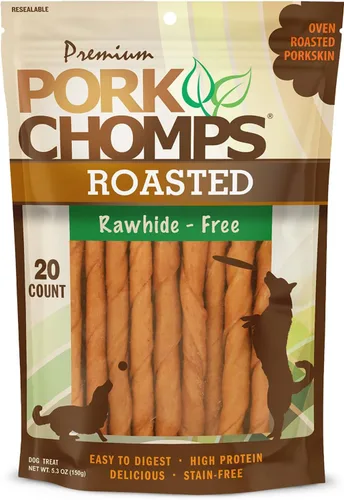 Vista 11 de Pork Chomps Masticables para perros de piel de cerdo al horno, 5 en mini giros, Pepperoni, 30 unidades Horneado con piel de cerdo real: un