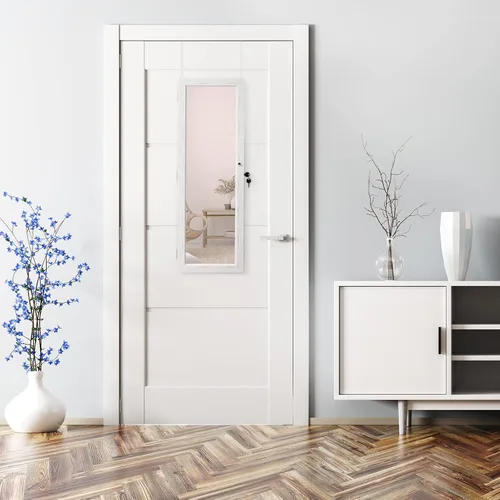 Vista 7 de HollyHOME Armario de joyería con espejo, con cerradura, montado en la puerta, organizador de joyas con espejo de longitud completa, ahorro
