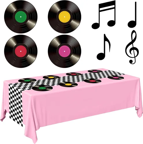 Vista 8 de Oudain Decoraciones y suministros para fiestas temáticas de los años 50, suministros de fiesta de cumpleaños de automóvil, manteles individuales