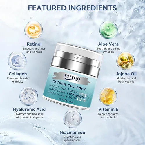 Vista 2 de Crema facial instantánea con retinol, colágeno y ácido hialurónico, crema de cuello para tensar y reafirmar – Hidratante facial antienvejecimiento