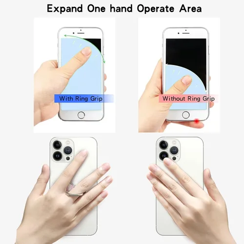 Vista 4 de Soporte de anillo de metal brillante para teléfono celular, rotación de 360°, soporte universal compatible con todos los teléfonos inteligentes