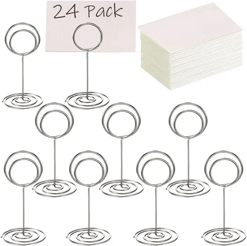 Vista 7 de Paquete de 26 soportes para números de mesa y 26 tarjetas de lugar doradas, soporte para tarjetas de mesa, soporte para fotos, soporte para fotos