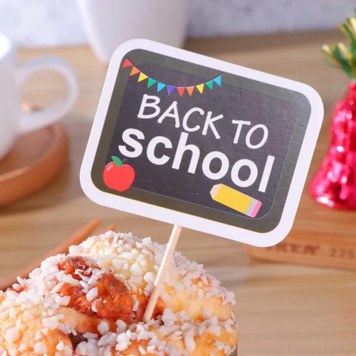 Vista 4 de 18pcs Back To Cupcake Topper Postre Fruit Cake Pick Palillos de dientes Primer Día de Aula Bienvenida Fiesta Decoración Accesorios Profesor