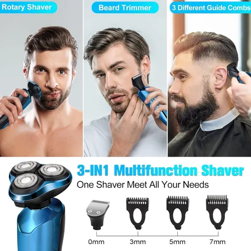 Vista 6 de Mens Electric Shaver, 4D Floating Head High-Speed Motor IPX7 Waterproof, Fast Charging Cordless Electric Razor with Pop-Up Trimmer & Replaceable