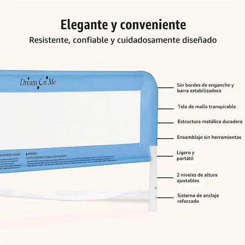 Vista 6 de Dream On Me Riel de cama de malla ajustable, dos niveles de altura, listo para usar, compatible con camas de tamaño individual para adultos, Rosa