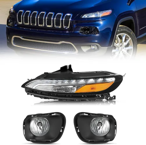 Vista 14 de JSBOYAT Compatible con 2014-2018 Jeep Cherokee Luz LED DRL de estacionamiento Señal de giro estilo OE Faros LED DRL cromados para parachoques Señal