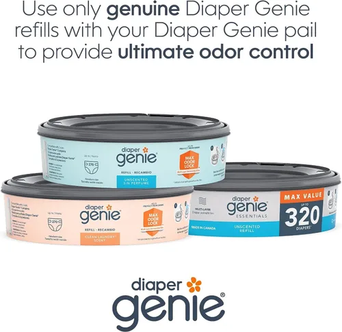Vista 8 de Paquete de recarga redonda Diaper Genie Essentials de 4 Contiene hasta 1280 pañales para recién nacidos Cuenta con película continua sin perfume