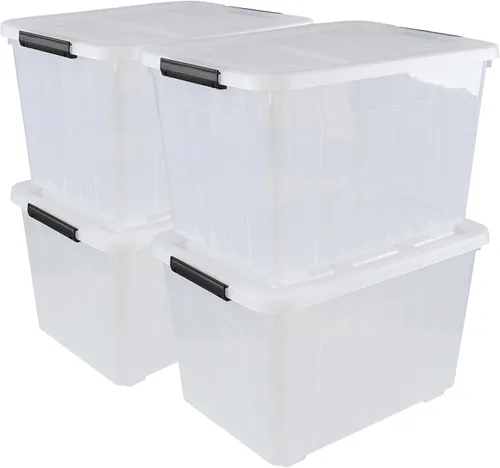 Vista 11 de Wekioger - Paquete de 4 cubos transparentes con tapa de 12 cuartos de galón, caja de almacenamiento con asa