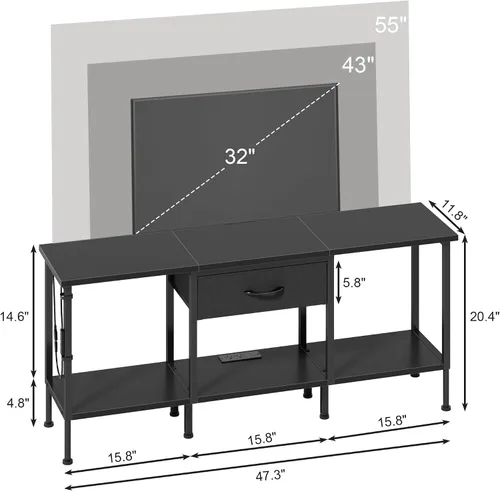 Vista 7 de GYIIYUO Soporte de TV LED con toma de corriente y cajón de tela para TV de 55, 50, 45 pulgadas, centro de entretenimiento y consola de TV industrial