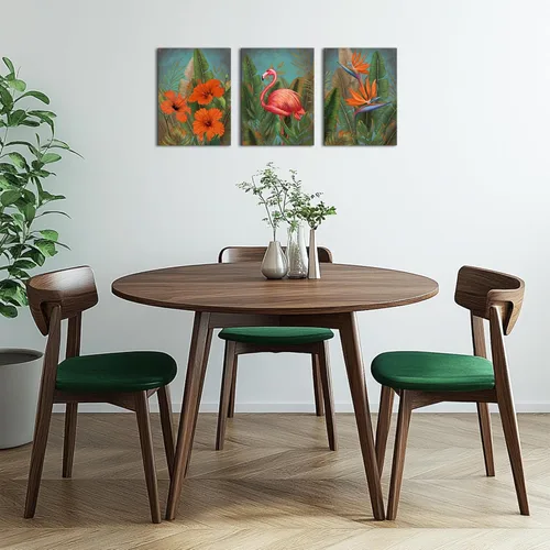 Vista 6 de SkenoArt 3 piezas de lienzo tropical flamenco arte de pared verde planta tropical naranja pintura floral impresiones decoración de pared enmarcado
