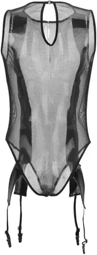 Vista 6 de VODMXYGG Body de lencería para mujer, encaje de cuero, empalme sexy, transparente, exótico, babydoll, disfraces de fiesta