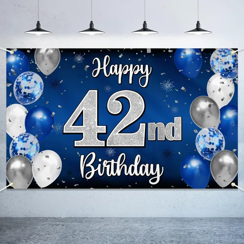 Vista 39 de Decoración de feliz cumpleaños número 100, globo azul y plateado grande cartel de fondo de cumpleaños de 100 años - Suministros para fiesta