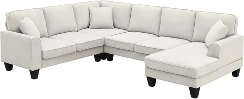 Vista 77 de Quarte Sofá seccional en forma de U, sofá modular con dos asientos individuales, dos sillas, combinación de bricolaje, tela de hilo en bucle Beige/5