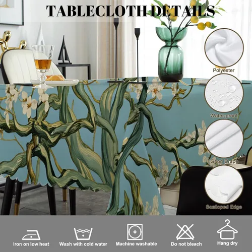 Vista 4 de Swono - Mantel de mesa con flores de cereza retro en ramo de flores de almendra, mantel decorativo para cocina, comedor, café, fiesta, banquete