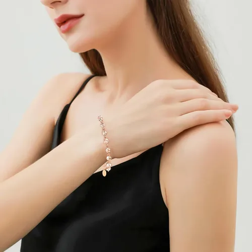 Vista 22 de Light Pink Crystal Bracelets for Women Trendy, OUXi 18K Rose Gold Plated Cubic Zirconia Wedding Tennies Jewelry Bracelets, Dainty Birthstone Hand