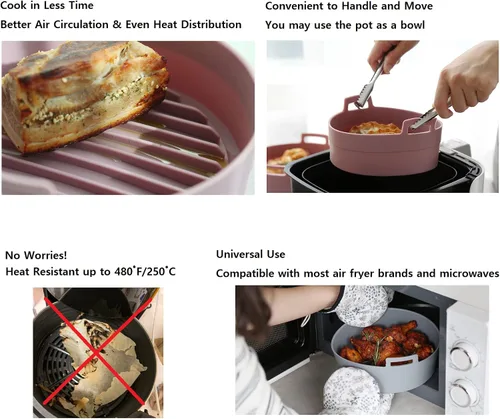 Vista 9 de Olla de silicona prémium para freidora de aire, tazón, cesta, accesorios para horno para freidoras de aire seguras para alimentos, fácil de limpiar