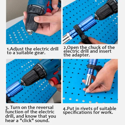 Vista 8 de Kit adaptador de pistola de remache eléctrica, herramienta de taladro de remachado inalámbrico con 4