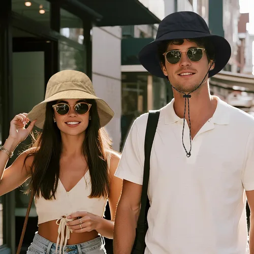 Vista 4 de PFFY Waterproof Bucket Hats for Men Women Packable Sun Hat for Outdoors Caqui Sólido