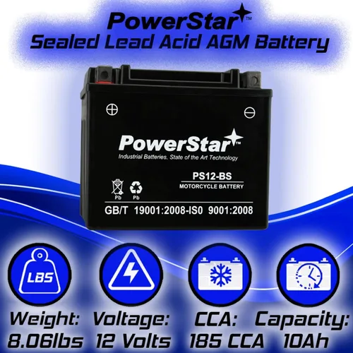 Vista 4 de PowerStar YTX12-BS Motorcycle Battery Compatible with Triumph Scrambler 2006 to 2007