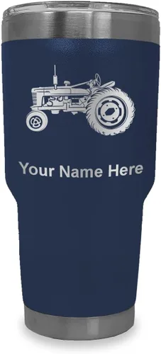 Vista 31 de LaserGram Vaso aislado al vacío de 20 onzas, Old Farm Tractor, grabado personalizado incluido (negro)
