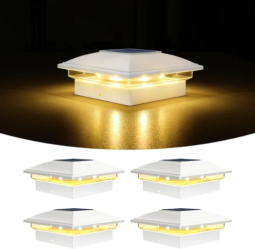 Vista 13 de VOLISUN - Luces solares para punta de poste al aire libre, impermeables, paquete de 12, valla solar - Luces para postes de 4x4, 5x5, 6x6 de Blanco