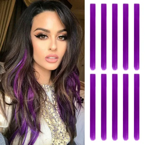 Vista 23 de 20 extensiones de cabello con clip de colores para niñas, extensiones de cabello arcoíris multicolor de 20 pulgadas, reflejos instantáneos, piezas